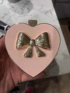 Pink Heart Trinket Box with Gold Bow Accent